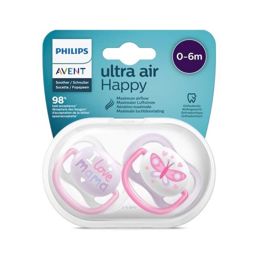Philips Avent – 2 Chupetas – Ultra Air – Happy – 0-6 M – Menina