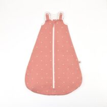 Este produto é da marca Ergobaby e é um saco de dormir On The Move, na cor rosa com corações. É ideal para bebés entre 6 e 18 meses e tem uma função de aquecimento de 0,5 TOG. É perfeito para manter o bebé aquecido e confortável durante a noite.
