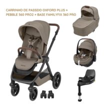 Maxi-Cosi Carrinho de Passeio Oxford Plus + Pebble 360 Pro2 + Base FamilyFix 360 Pro - Twillic Truffle